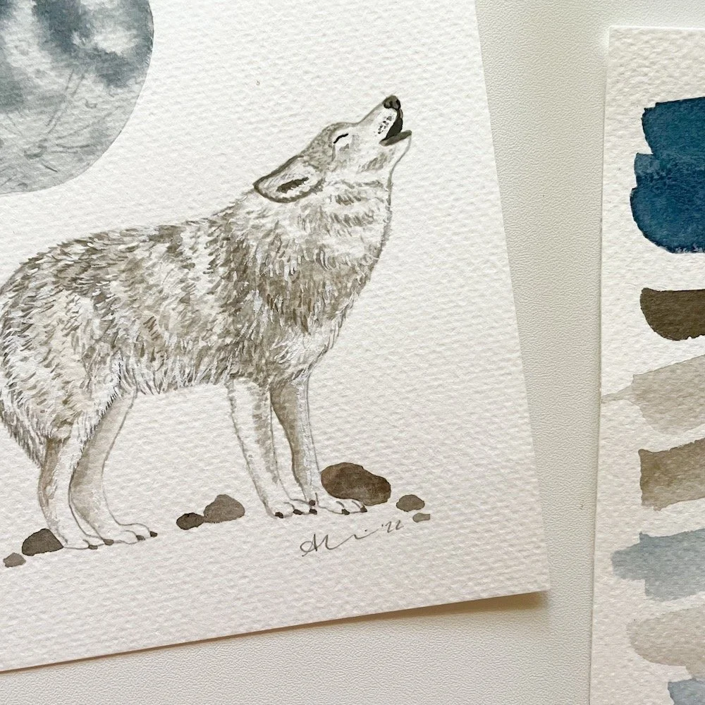 Wolf Moon Watercolor Painting — Amy Richards Illustration